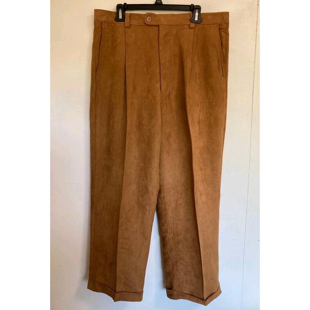 VTG Inserch Pants Mens Micro Polyester 36x30 Brown Faux Suede Western Dress
